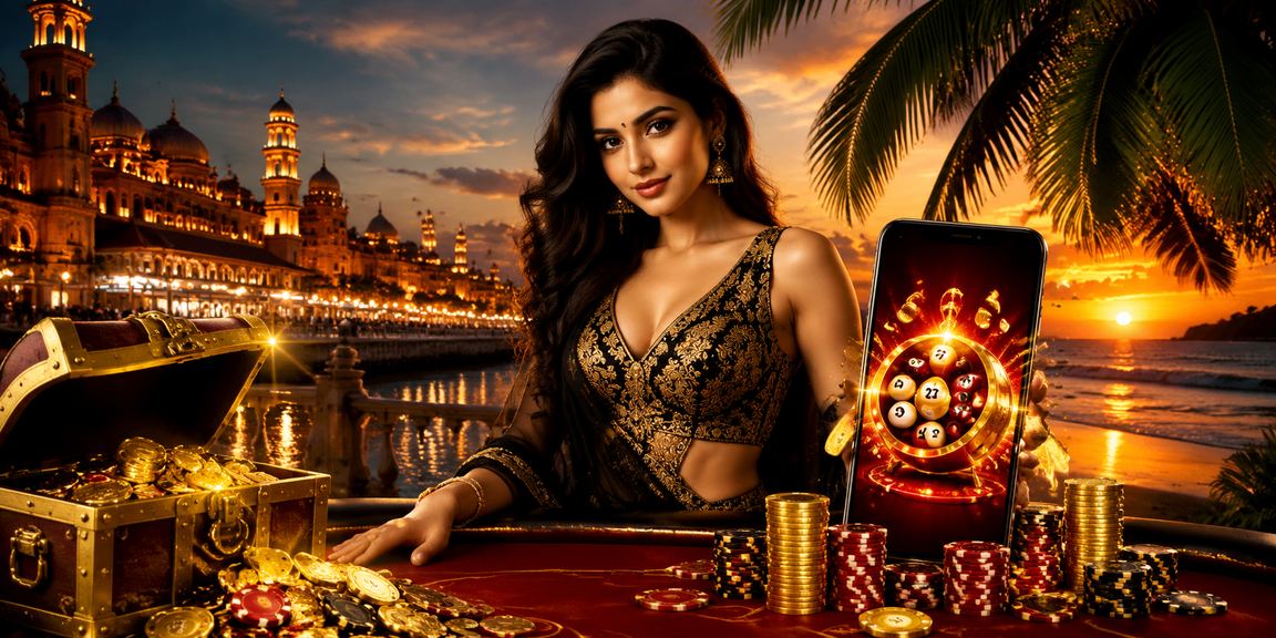 Red and gold lottery tickets in a traditional Lucknow city backdrop